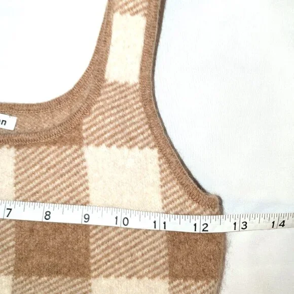 Reformation | Cashmere Fonte Plaid Cropped Tank Top Cream & Tan Gingham | Small - Picture 10 of 11